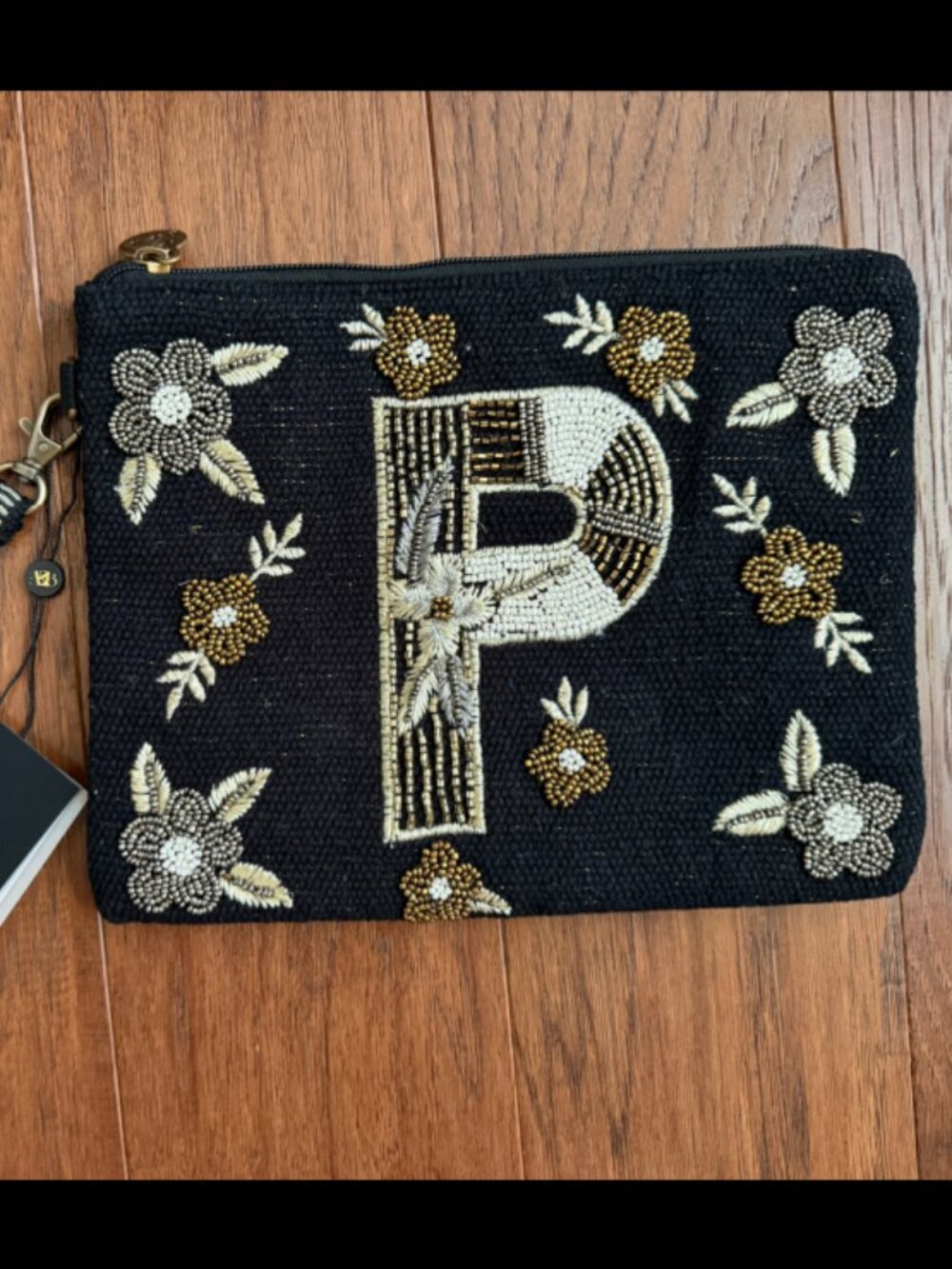 America & Beyond Embellished & Beaded P Initial Pouch Wristlet